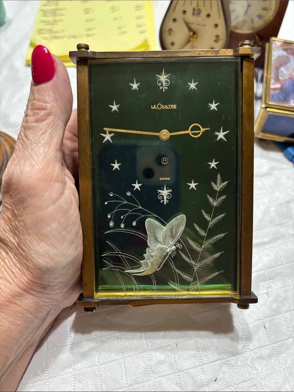 Green Butterfly Mantel Clock with Gold Accents